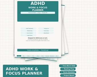 ADHD Monthly Planner Printable | Undated Calendar Habit Tracker Goal Setting | ADHD Adult Planner | Instant Download PDF
