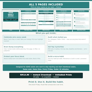 ADHD Weekly Review Printable | 10-Minute Friday Ritual | Wins Tracker Brain Dump Next Week Setup | Instant Download PDF