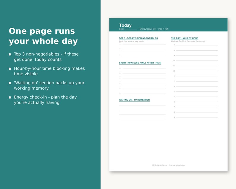 ADHD Daily Planner Printable, Adult ADHD Planner Bundle, Brain Dump Template, Time Blocking Schedule, Habit Tracker, Executive Function image 3
