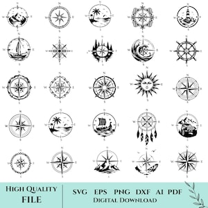 Paquete de SVG de brújula, SVG de rosa de los vientos, SVG de estrella de brújula, brújula de aventura, SVG de tatuaje de brújula, SVG de brújula náutica, SVG de brújula vintage
