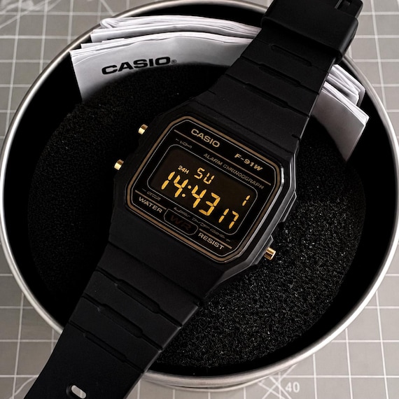 Custom Casio - F91W - Digital Watch - Yellow Ring Reverse Display - Luminous Yellow Numbers - Night Light - Supports Customization