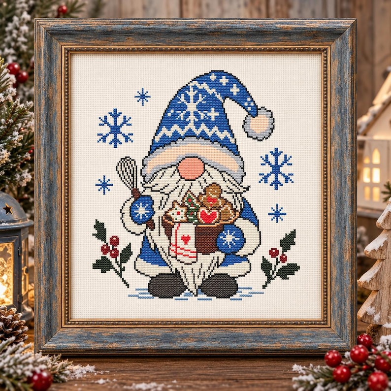 Winter Gnome Cross Stitch Pattern PDF - Snowflakes Christmas Mug Design ...