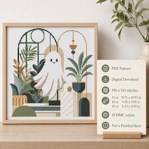 Ghost Cross Stitch Pattern PDF, Boho Botanical Plant Design Chart