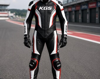 Men's Black & Red Street Rider Leather Racing Suit