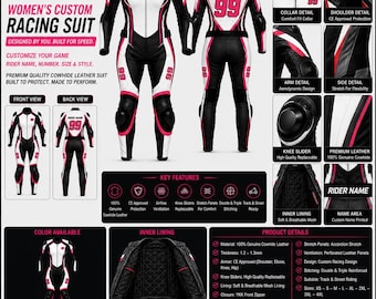 KGS Women’s Custom Racing Suit – Weiß Schwarz & Pink Edition | Reitername | Anzahl Anpassung
