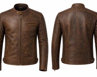Herren Vintage Braun Schafsleder Motorradjacke | Distressed Biker Stil KGS