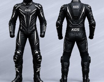 KGS Phantom-X Black Leather Motorcycle Racing Suit | One Piece Track Gear
