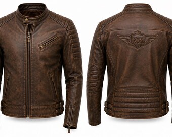Vintage Braune Schafsleder Bikerjacke - Echter Roadster Motorrad-Stil