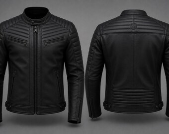 Matte Schwarze Gesteppte Rindsleder Cafe Racer Jacke | Motorradfahrer-Stil