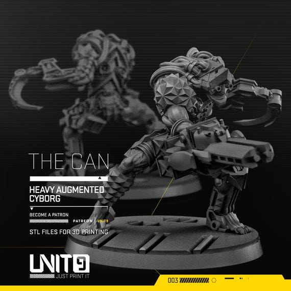 The Can Heavy Augmented Cyborg Resin Miniature | Cyberpunk Sci-Fi Soldier | Tabletop RPG Wargaming Figure | UNIT9