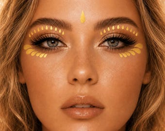 Gold Face Stickers, Festival Makeup, Party Face Jewels, Celestial Eye & Brow Decorations