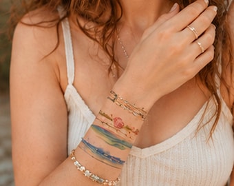 Floral Wrist Temporary Tattoo, Minimalist Hand Tattoo Sticker, Botanical Fake Tattoo for Women, Elegant Waterproof Body Art Decal