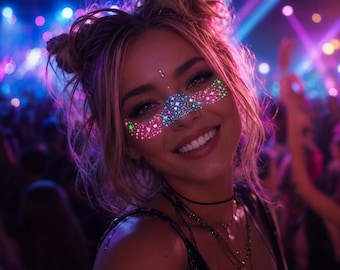 Glow Face Stickers for Festival, Neon Rave Makeup Stickers, UV Party Face Gems, Rainbow Confetti Under Eye Makeup Women party Accessories