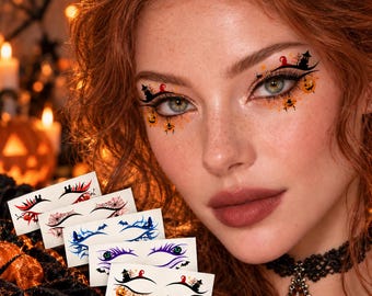 Halloween Face Eye Stickers Set for Women, Costume Eye Makeup Decals with Size Guide, Waterproof Spooky Eye Makeup Accessories