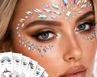 Holographic Face Gems Stickers, Crystal Rhinestone Face Decals for Women, Festival Makeup Accessories, Y2K Party Eye Gems for Rave & Events