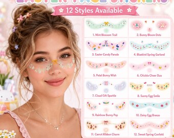 Pastel Spring Cheek Decals for Women – Easter Party Face Stickers, Soft Aesthetic Festival Makeup Accents & Photo Booth Props