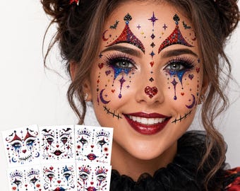 Glitter Carnival Face Sticker Sheet – Colorful Festival Makeup Gems – Temporary Face Tattoo Decals for Party, Cosplay & Rave Look