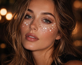Star Freckle Face Stickers, Glitter Under Eye Makeup Gems, Festival Face Tattoos, Sparkle Eye Decals for Party & Night Look