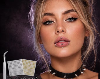 Fake Piercing Set, No Piercing Lip Rings, Face Stud Stickers, Fake Nose Ring Jewelry, Gothic Y2K Facial Jewelry for Women