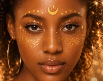 Gold Glitter Face Stickers, Festival Face Jewels, Rave Makeup Accessories, Golden Goddess Face Decals, Party Beauty Stickers