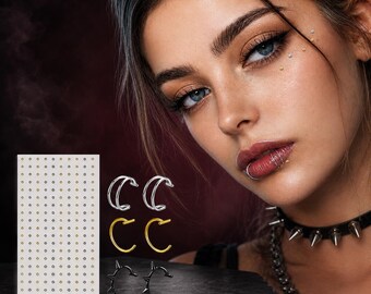 Fake Piercing Set, No Piercing Lip Rings, Gold Silver Face Stud Stickers, Faux Nose Ring Jewelry, Spike Facial Accessories