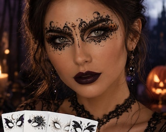 Halloween Eye Stickers, Gothic Face Decals, Spider Web Witch Makeup Stickers, Masquerade Eye Decals, Costume Party Makeup