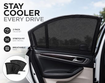 Universellt solskydd för bilrutor | 2-pack skydd för bakrutan | Stretchigt UV-solskydd | Andningsbart solskydd i nylon för bil