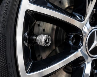 Mercedes-Benz däckventilhattar, räfflade metallfälgtillbehör (svart/silver)