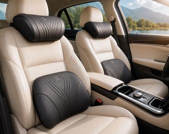Nappa Leather Car Neck Pillow Lumbar Support Set, Memory Foam Headrest Cushion