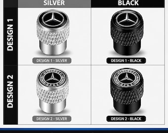 Bouchons de valve de pneu Mercedes-Benz, accessoires de roue en métal moleté (noir/argent)