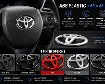Toyota Steering Wheel Center Badge, ABS Emblem Overlay (66x48mm)