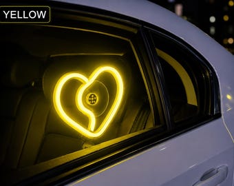 Hjärtformad LED-bilrutebelysning, neonstämningsdekor, flera färger (95 x 91 mm)
