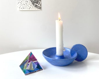 Candleholder bright blue with brown speckles