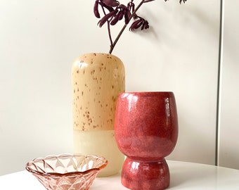 Handmade vase 2 layers in coral red glaze