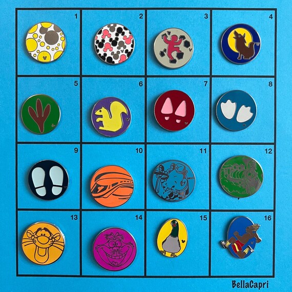 Disney Pins Set F Circle, Hidden Mickey, Tigger, Icons, Monorail,  Dumbo, Train, Cheshire Cat, Epcot, footprints, Minnie, Donald, Goofy