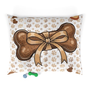 Bow Wrapped Dog Bone Pet Bed | Paw Print Pattern