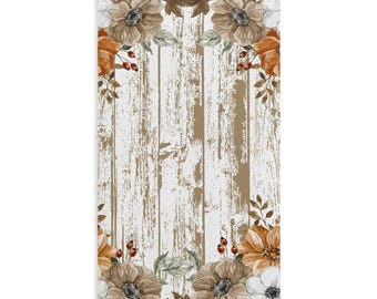 Toalla de mano rústica de estilo granja con estampado floral neutro / Panel de madera machihembrada