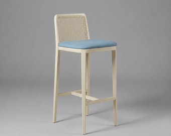 Taburete de bar MARTA – Silla de bar moderna de madera con asiento tapizado / Mobiliario de bar escandinavo 70 CM