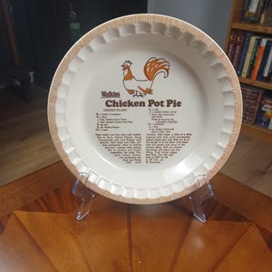 Vintage Watkins Chicken Pot Pie Ceramic Recipe Pie Plate (1981)
