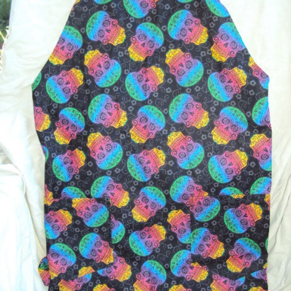 Hand made Apron with neon sugar skulls on it