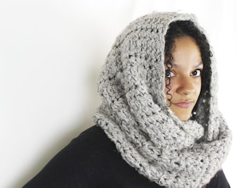 Chunky textured cowl scarf, Cowl scarf snood - The Guenevere cowl - Wool infinity scarf, Hooded scarf