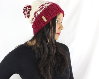 Womens winter hat, Knit slouchy hat - Knit hat with pom pom - The Iona,