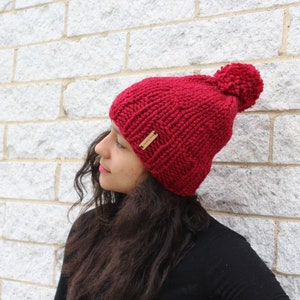 Women's winter hat, Knit slouchy hat, Red hat Knit skull cap The Pryanka, Unisex fashion, Gift idea, Korean fashion image 1