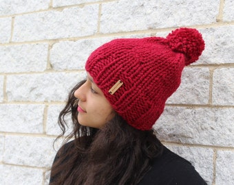 Women's winter hat, Knit slouchy hat, Red hat - Knit skull cap - The Pryanka, Unisex fashion, Gift idea, Korean fashion