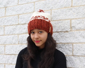 Womens winter hat, Knit slouchy hat - Knit hat with pom pom - The Iona, Winter accessories, Gift for her