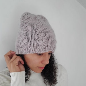 Women&#39;s winter knit hat, Cable knit hat, Knit wool hat, Chunky knit beanie in lilac. The Hawthorn