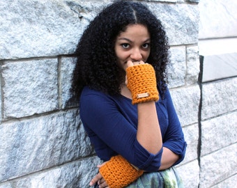 Crochet Fingerless Lambswool Mittens, Fall Wrist Warmers