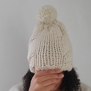 Women&#39;s winter knit hat, Cable knit hat, Knit wool hat, Chunky knit beanie in cream. The Hawthorn