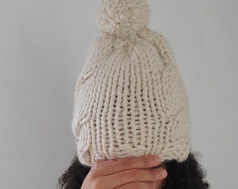 Women's winter knit hat, Cable knit hat, Knit wool hat, Chunky knit beanie in cream. The Hawthorn