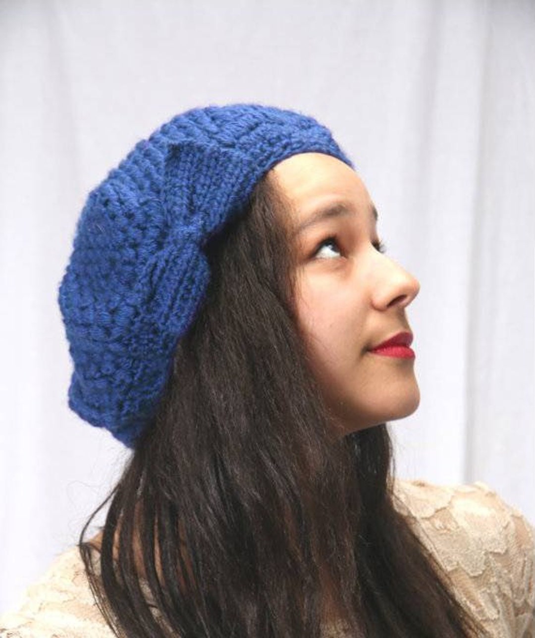 Womens Winter Hat Beret Crochet Bow Hat in Royal Blue - Etsy